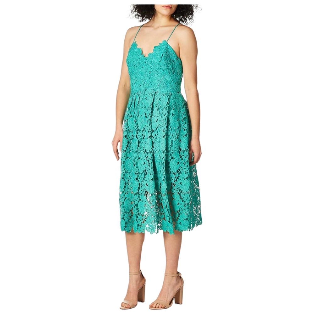 NWT Donna Morgan lace, spaghetti strap, midi dress, Size 0, Sea Green
